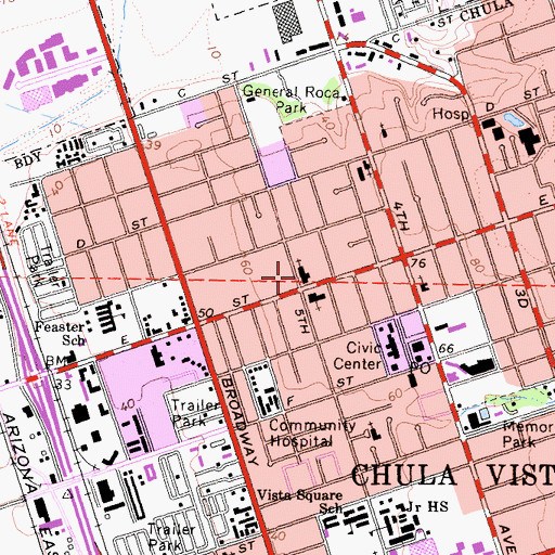 Topographic Map of Pilgrim Lutheran Church, CA