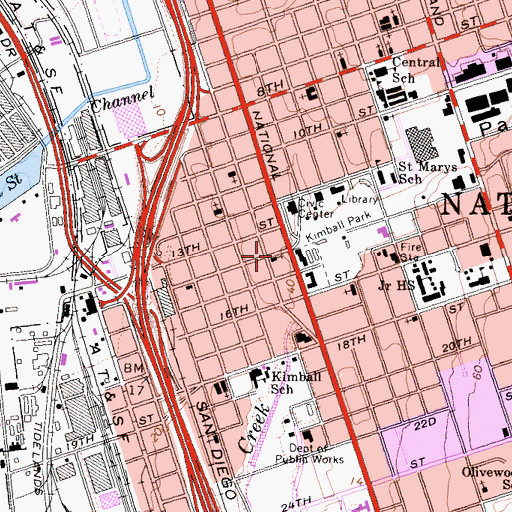 Topographic Map of Roosevelt Avenue Baptist Church, CA