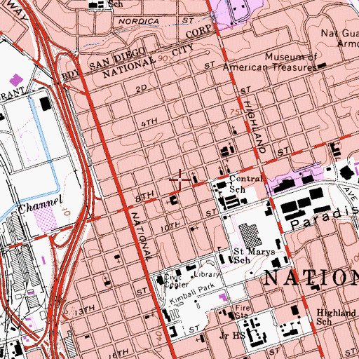 Topographic Map of Saint Marys Roman Catholic Church, CA