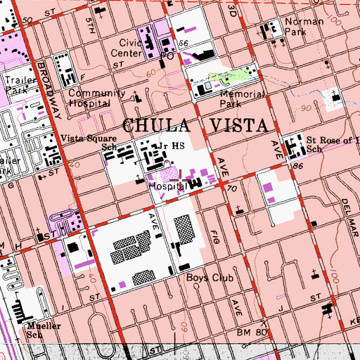 Topographic Map of Scripps Mercy Hospital Chula Vista, CA