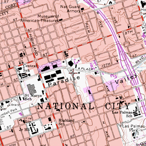Topographic Map of Bay Plaza Shopping Center, CA