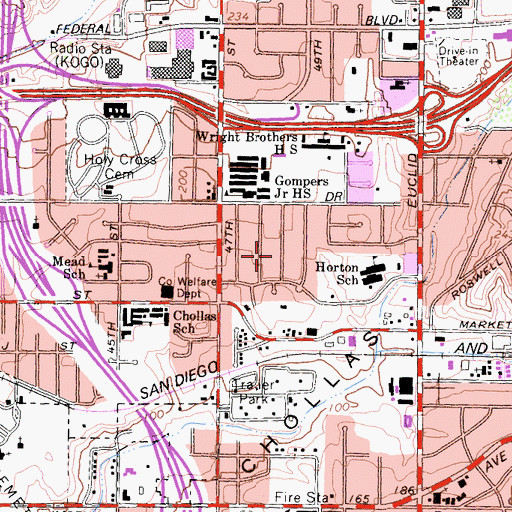 Topographic Map of Chollas View, CA