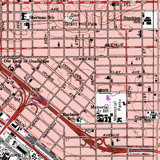 Topographic Map of Greater Harvest Church of God, CA