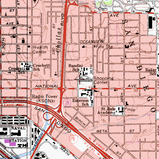 Topographic Map of Otto Square Shopping Center, CA