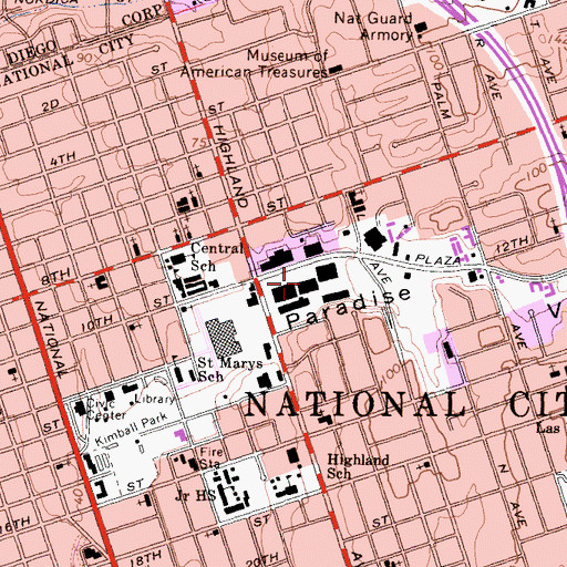 Topographic Map of South Bay Plaza Shopping Center, CA