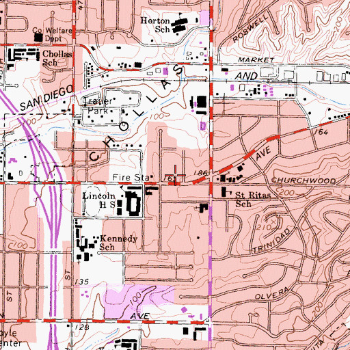 Topographic Map of Valencia Park Branch San Diego Public Library, CA
