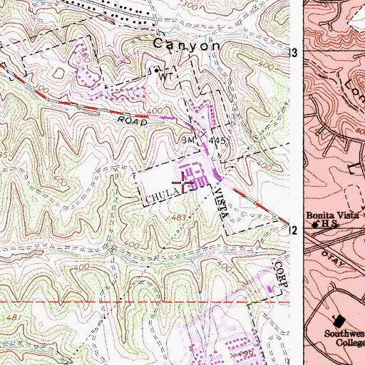 Topographic Map of Bonita Vista Middle School, CA