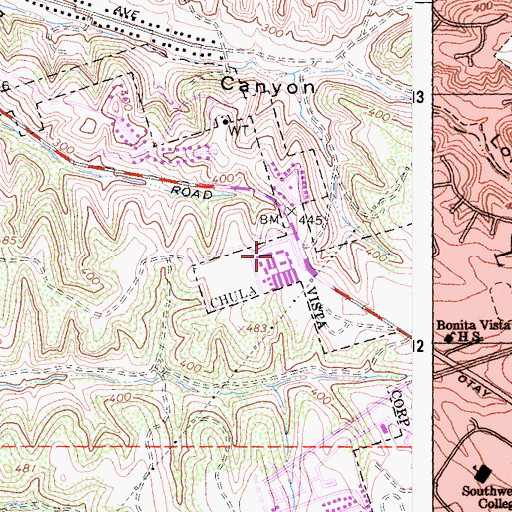 Topographic Map of Bonita Vista Senior High School, CA