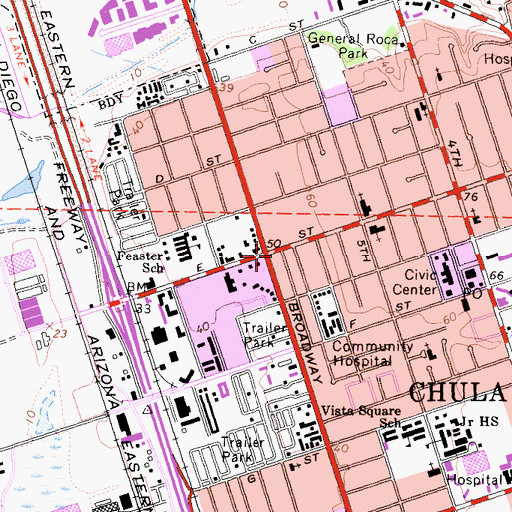 Topographic Map of Broadway Village Shopping Center, CA