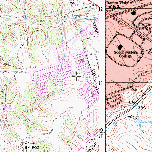 Topographic Map of Chula Vista Hills Elementary School, CA