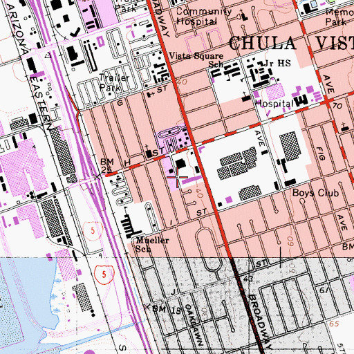 Topographic Map of Chula Vista Square Shopping Center, CA