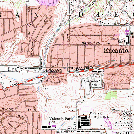 Topographic Map of Encanto Southern Baptist Church, CA