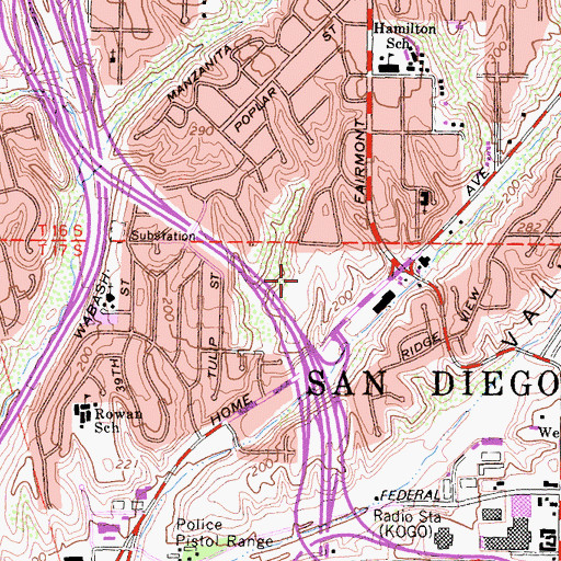 Topographic Map of Hollywood Park, CA