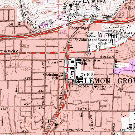 Topographic Map of Lemon Grove Shopping Center, CA