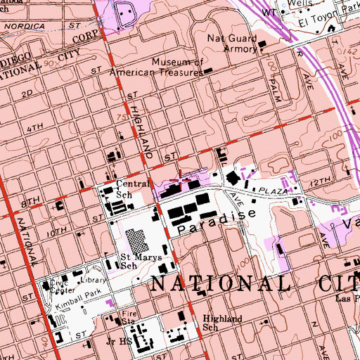 Topographic Map of Plaza Towne Shopping Center, CA