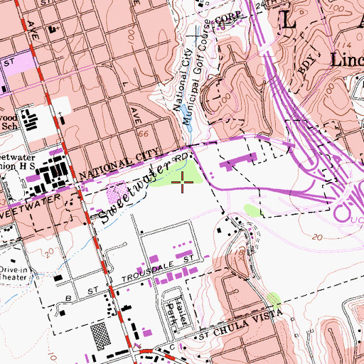 Topographic Map of Rio Sweetwater Plaza Shopping Center, CA