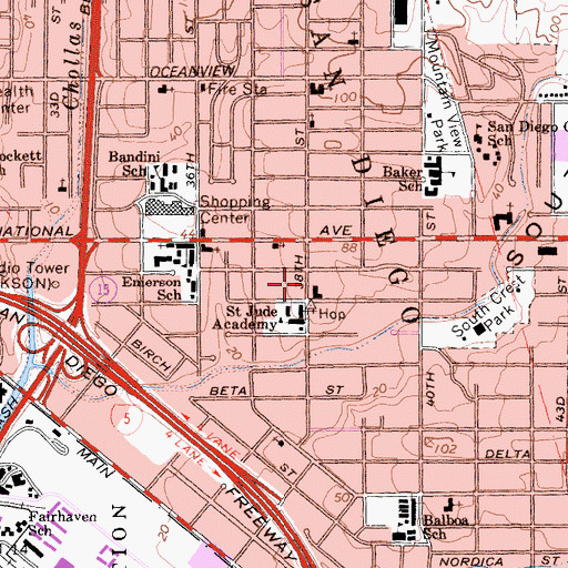 Topographic Map of Saint Judes Shrine, CA