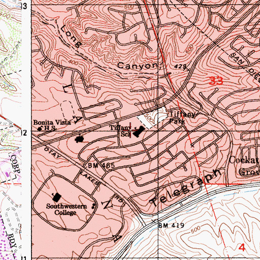 Topographic Map of Burton C Tiffany Elementary School, CA
