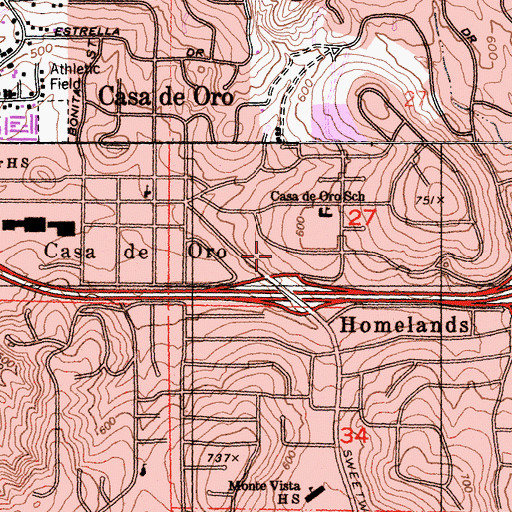 Topographic Map of Casa de Oro Baptist Church, CA