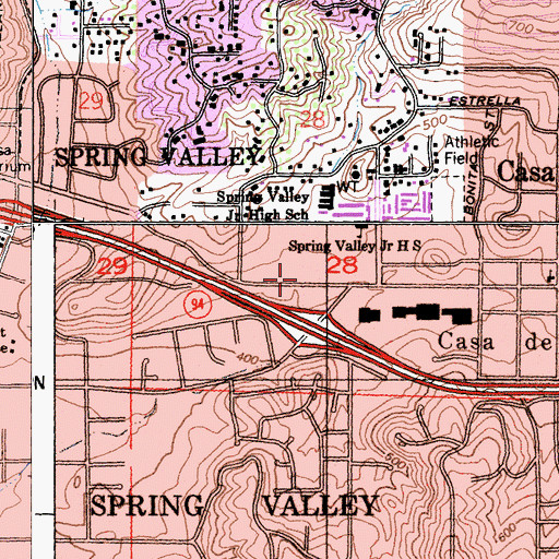 Topographic Map of Casa de Oro Branch San Diego County Library, CA