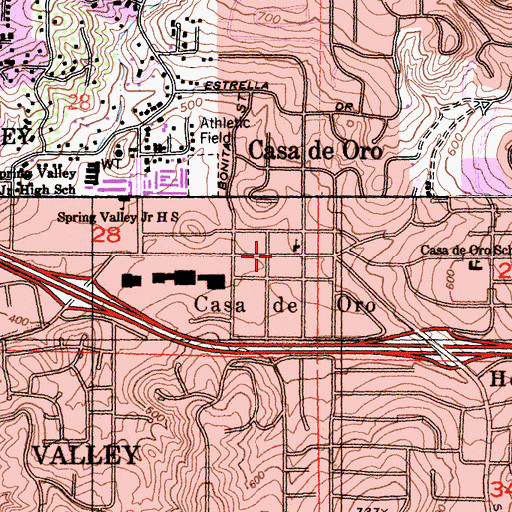 Topographic Map of Casa de Oro Chamber of Commerce, CA