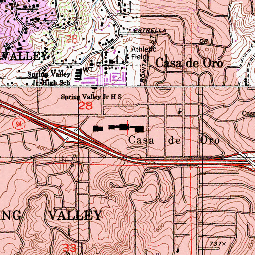 Topographic Map of Casa de Oro Shopping Center, CA