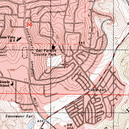 Topographic Map of Del Parque County Park, CA