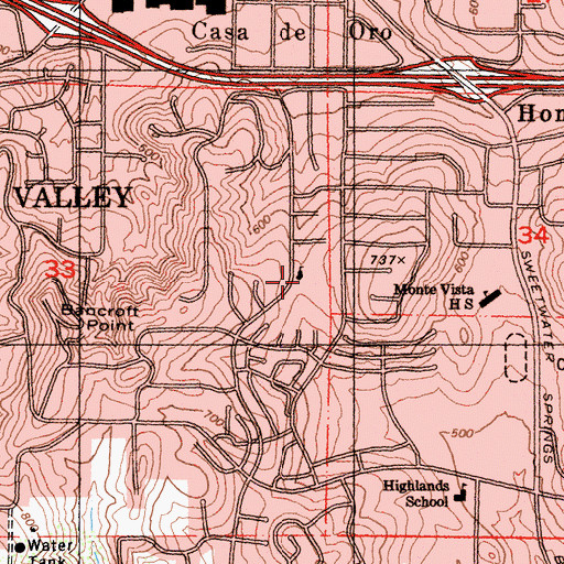 Topographic Map of Highlands Elementary School, CA