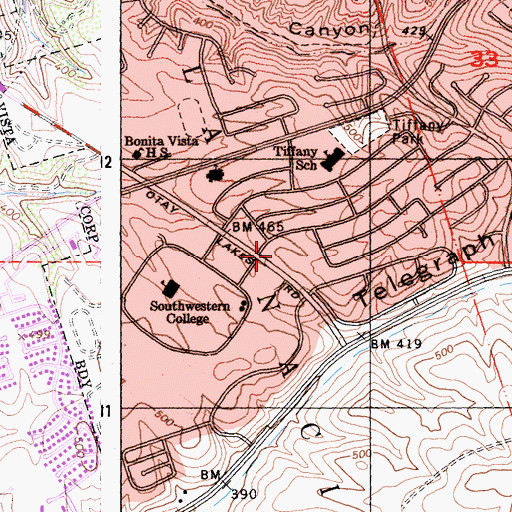 Topographic Map of Southwestern College Estates Shopping Center, CA