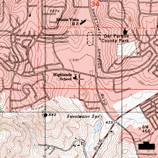 Topographic Map of Sweetwater Village Shopping Center, CA
