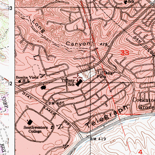 Topographic Map of Tiffany Park, CA