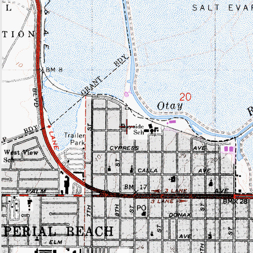 Topographic Map of Bayside Park, CA