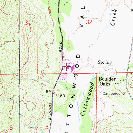 Topographic Map of Boulder Oaks Elementary School, CA