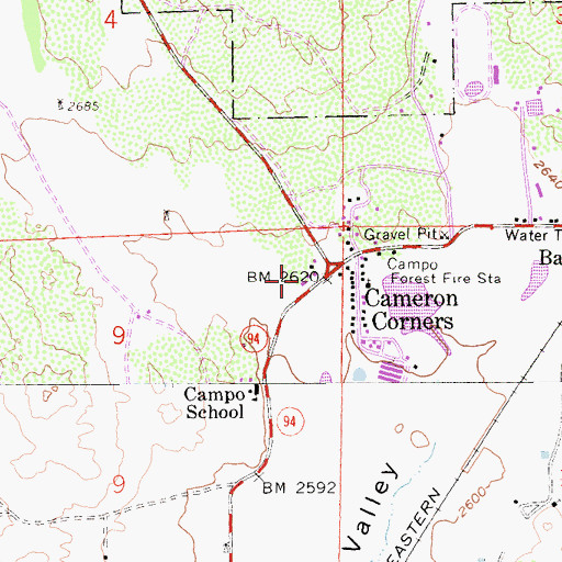 Topographic Map of Campo Branch San Diego County Library, CA