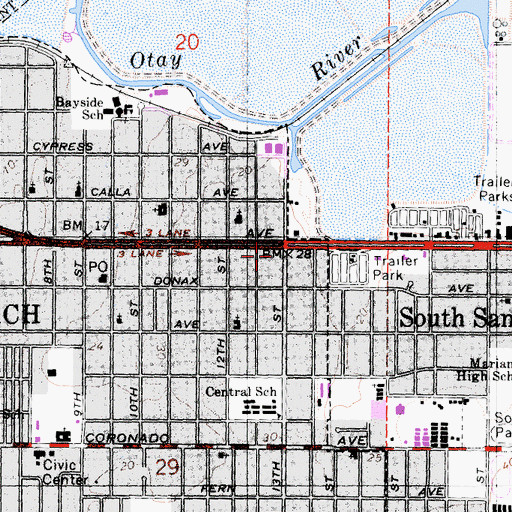 Topographic Map of Imperial Beach Plaza Shopping Center, CA