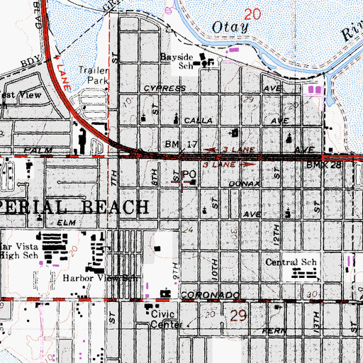 Topographic Map of Imperial Beach Post Office, CA