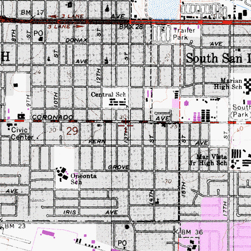 Topographic Map of Marina Village Shopping Center, CA