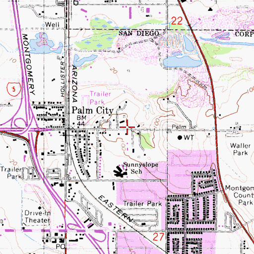 Topographic Map of Midway Baptist Church, CA