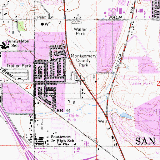 Topographic Map of Otay Mesa Branch San Diego Public Library, CA