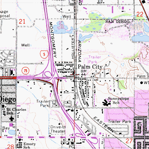 Topographic Map of Palm City Plaza Shopping Center, CA