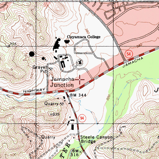 Topographic Map of Plaza Rancho Shopping Center, CA