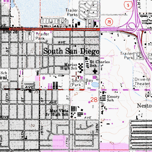 Topographic Map of South Bay Recreation Center, CA