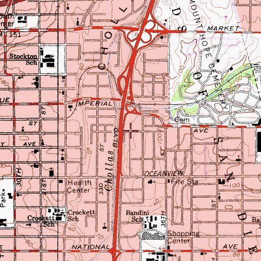 Topographic Map of Mount Olive Baptist Church, CA