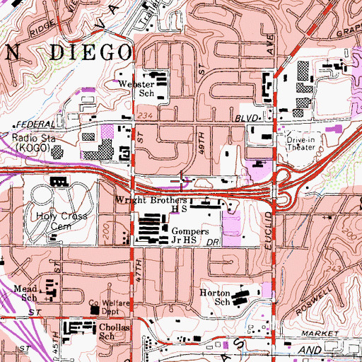 Topographic Map of Mounta Olive Church of God in Christ, CA