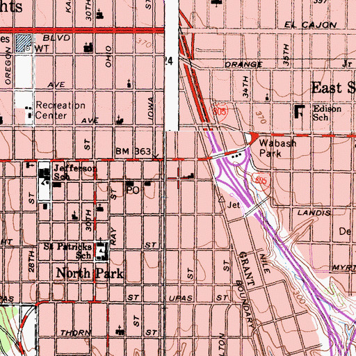 Topographic Map of North Park Baptist Church, CA