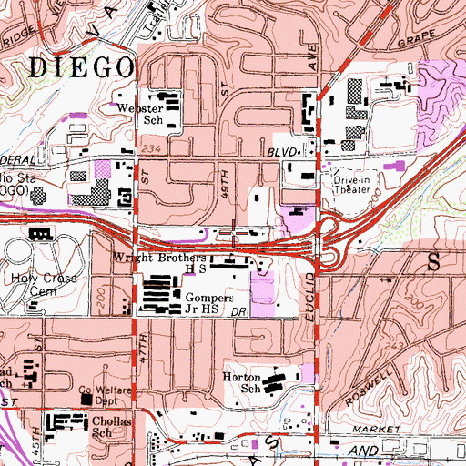 Topographic Map of Pilgrim Progressive Baptist Church, CA