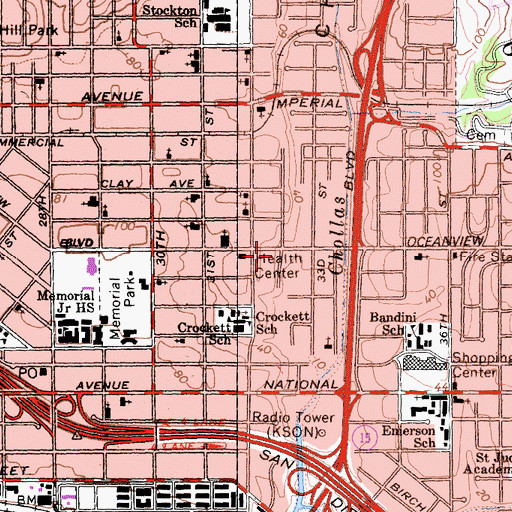 Topographic Map of Salem Baptist Church, CA