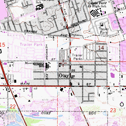 Topographic Map of Castle Park-Otay Branch Chula Vista Public Library, CA