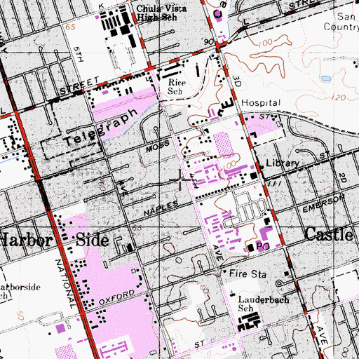 Topographic Map of Chula Vista Adult School-Del Rey Center, CA