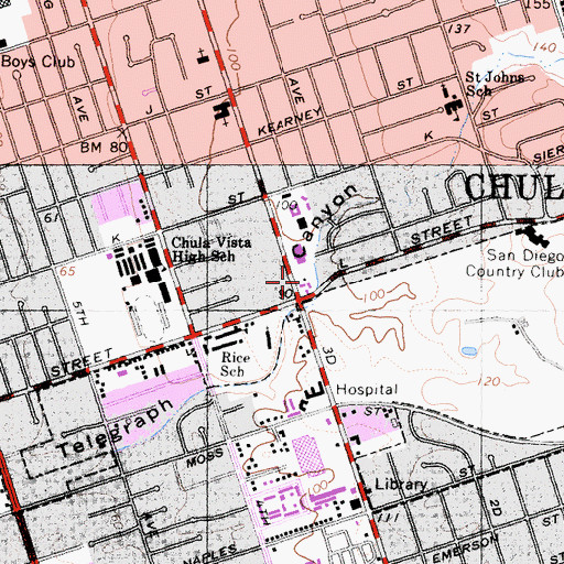 Topographic Map of Country Club Shopping Center, CA